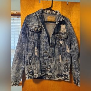 Carbon distressed, acid washed denim jacket, unisex, size small